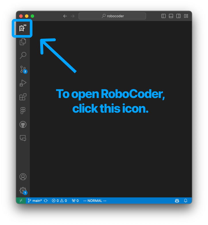 Activate RoboCoder by clicking the Activity Bar icon